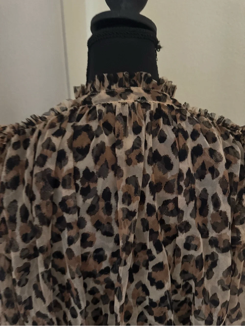 Free People Twyla Leopard Mesh Smocked Blouse Top XS Boho Romantic